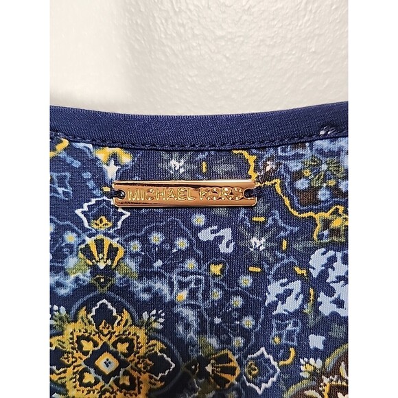 Michael Kors Blue A Line size XS scoop neck long sleeve dress Geometric Design - Picture 7 of 8